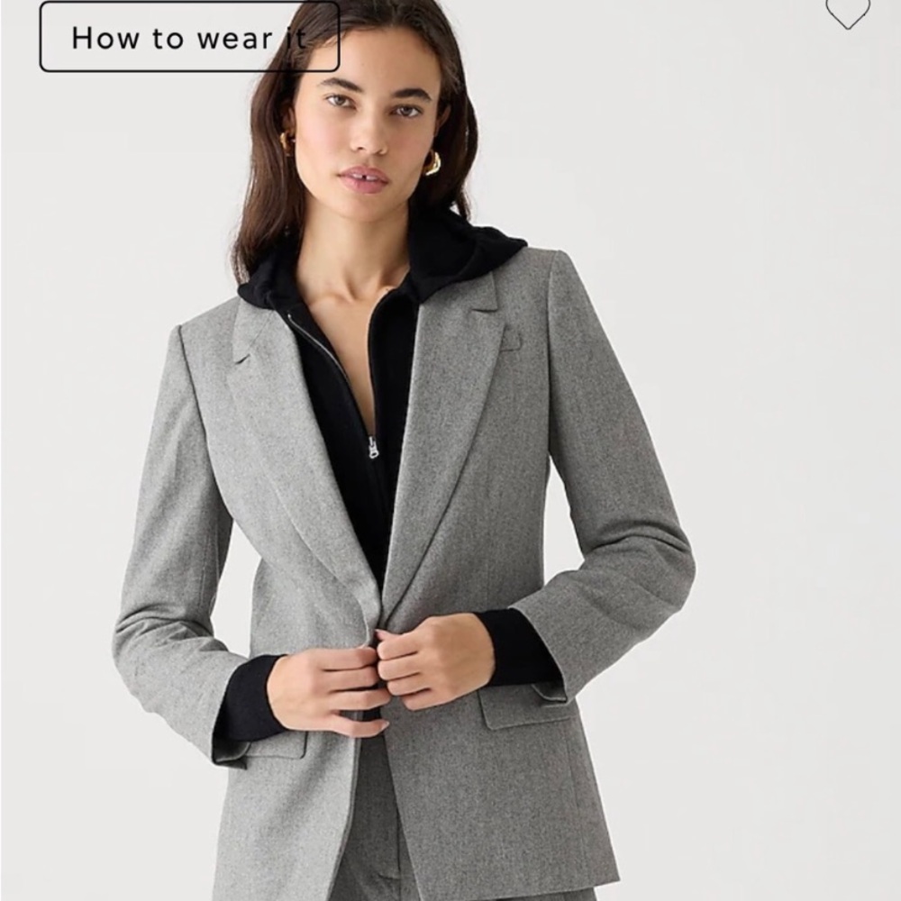 New with Tags J Crew Willa Grey Herrigbone Wool Blazer size 4 - Picture 3 of 6